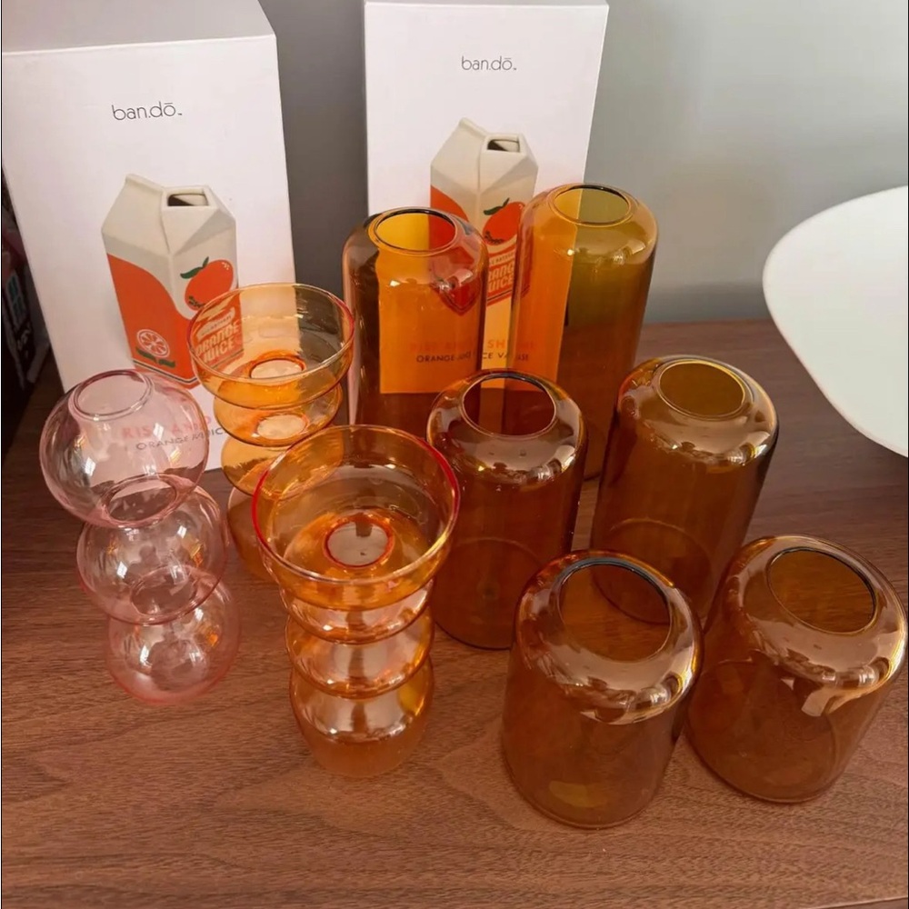 Lot of 10*** pink and orange glass vases. Retro inspired
